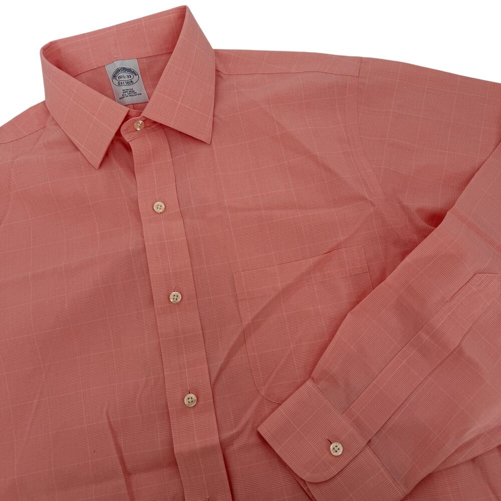 Brooks‎ Brothers Shirt Mens Medium 1818 Slim Fit Non Iron Cotton Pink 15.5 33